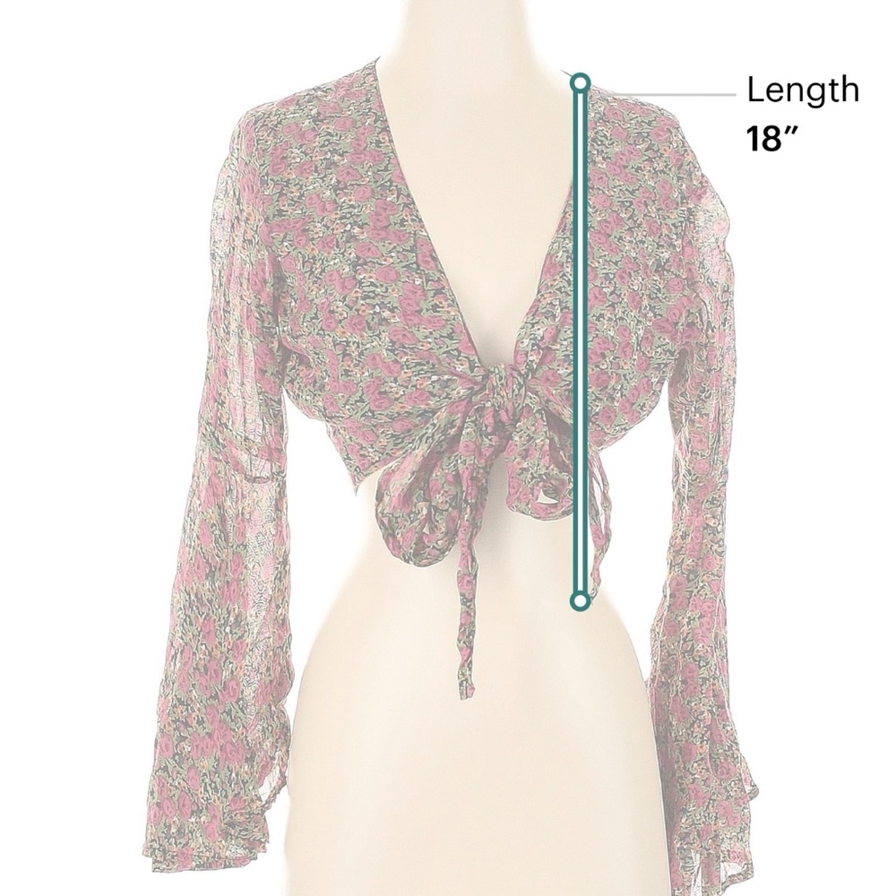 Floral Tie-Front Blouse With Bell Sleeves - Picture 5 of 8